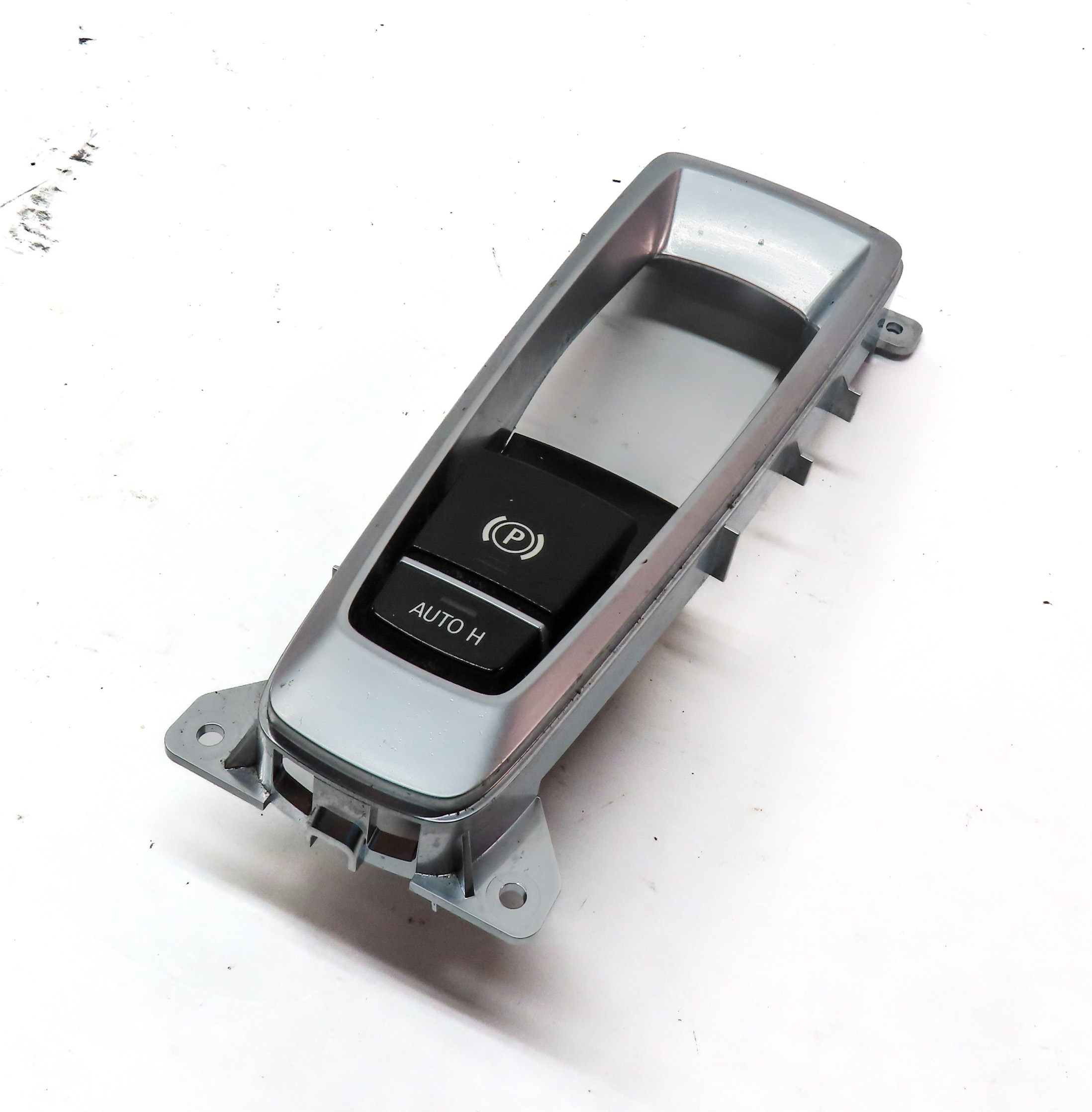 2014 BMW X5 (F15) EMERGENCY HILL PARKING E-BRAKE SWITCH BUTTON w/ SURROUND TRIM — exact item pictured